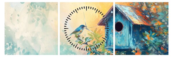 Tablou - Birdhouse, acuarelă, acuarelă (cu ceas) (90x30 cm)