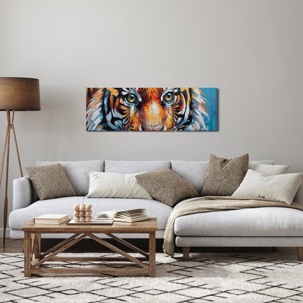 Tablou - Vedere a unui tigru, pictură (cu ceas) (90x30 cm)