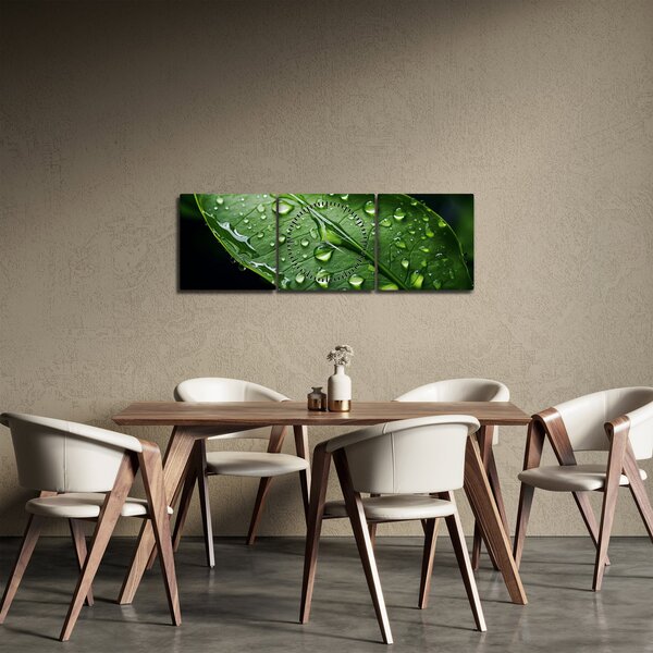 Tablou - Frunză după ploaie (cu ceas) (90x30 cm)