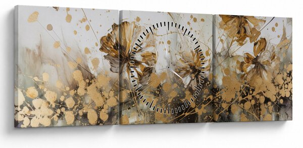 Tablou - pictură abstractă florală (cu ceas) (90x30 cm)