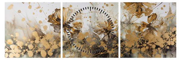 Tablou - pictură abstractă florală (cu ceas) (90x30 cm)