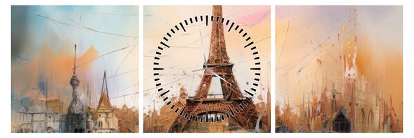 Tablou - Pictură a Turnului Eiffel (cu ceas) (90x30 cm)