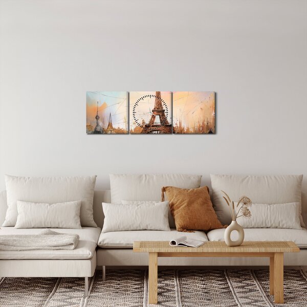 Tablou - Pictură a Turnului Eiffel (cu ceas) (90x30 cm)