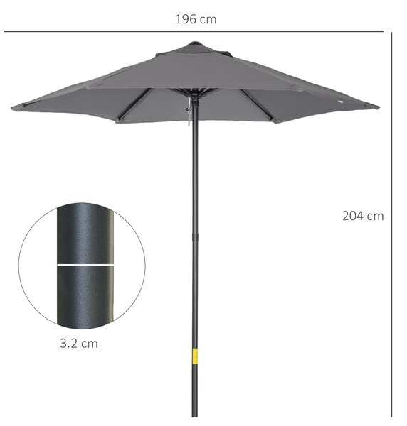 Outsunny Umbrelă de Grădină, Înclinabilă cu Orificiu de Ventilație și 6 Brațe, Ø196x204 cm, Gri | Aosom Romania