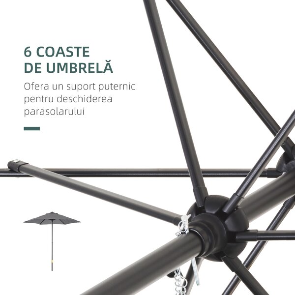 Outsunny Umbrelă de Grădină, Înclinabilă cu Orificiu de Ventilație și 6 Brațe, Ø196x204 cm, Gri | Aosom Romania