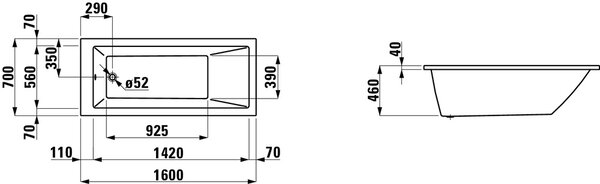 Laufen Pro cada dreptunghiulară 160x70 cm alb H2339500000001