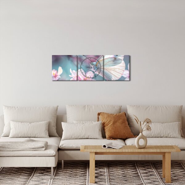 Tablou - Fluture pe un cireș (cu ceas) (90x30 cm)