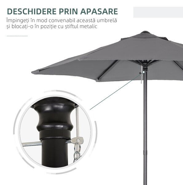 Outsunny Umbrelă de Grădină, Înclinabilă cu Orificiu de Ventilație și 6 Brațe, Ø196x204 cm, Gri | Aosom Romania