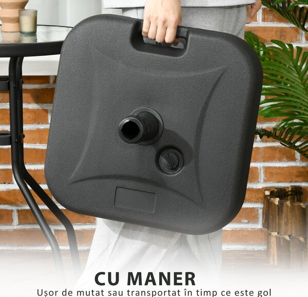 Outsunny Suport Umbrelă de Grădină cu Bază de Umplere Apă/Nisip HDPE Rezistent la Intemperii 46x45x26cm Negru | Aosom Romania