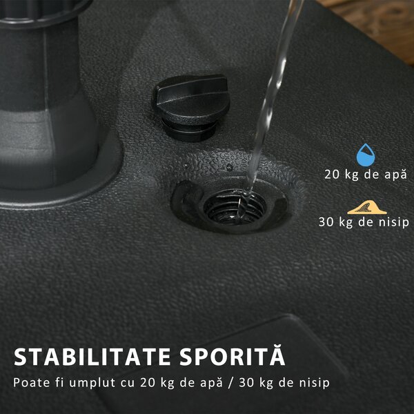Outsunny Suport Umbrelă de Grădină cu Bază de Umplere Apă/Nisip HDPE Rezistent la Intemperii 46x45x26cm Negru | Aosom Romania