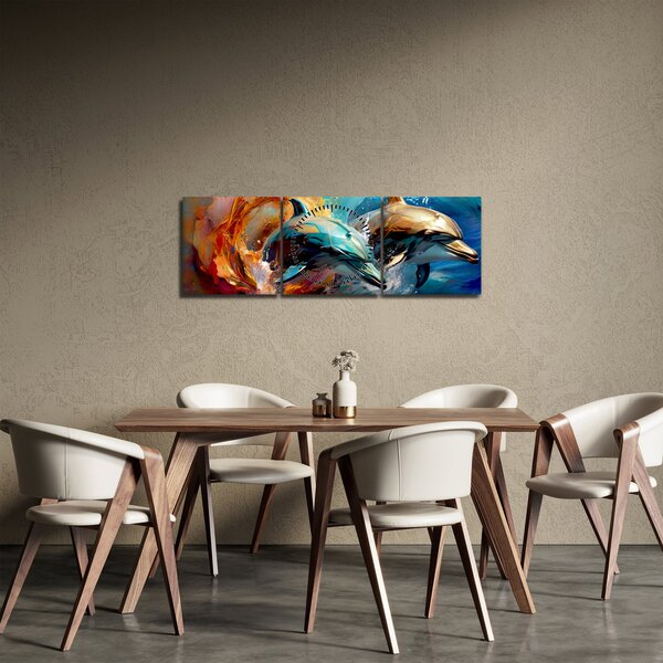 Tablou - Pictură de delfin (cu ceas) (90x30 cm)