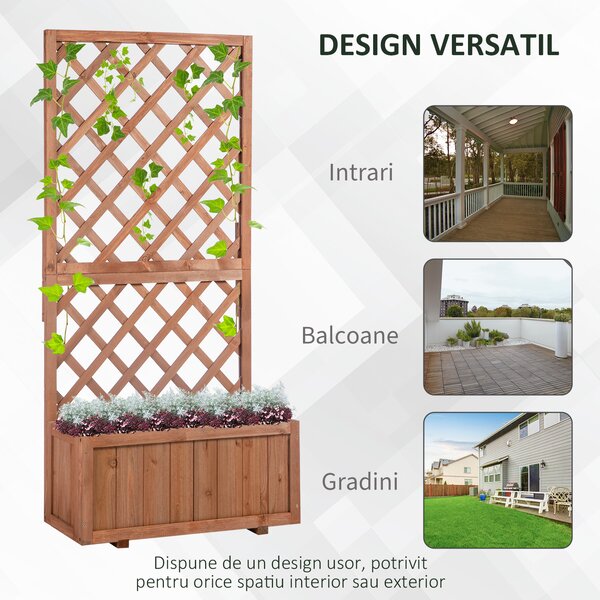 Outsunny Jardiniere din Lemn pentru Grădină cu Spătar pentru Plante Cățărătoare, Suport pentru Flori, Decor Exterior | Aosom Romania