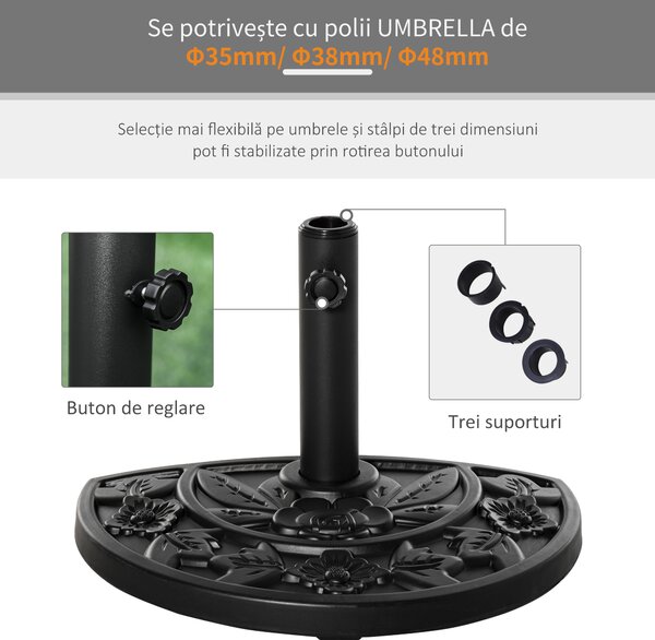 Outsunny Bază pentru Umbrelă de Soare, Bază Semiluna, 50x32x32cm, Beton, Negru | Aosom Romania