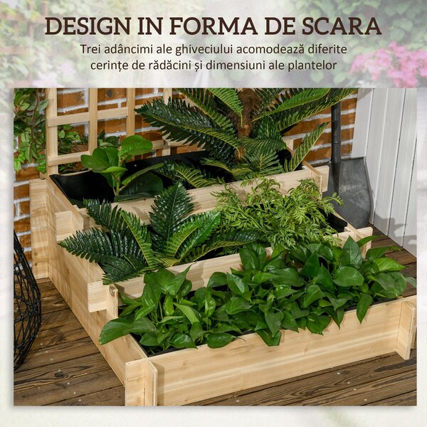 Outsunny Jardiniera cu 3 Niveluri cu Grilaj pentru Catarat Vita de Vie, ghiveci suprainaltat | Aosom Romania