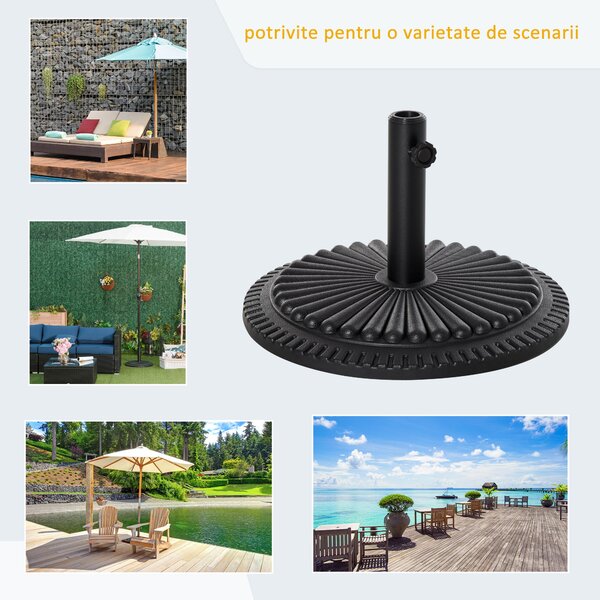 Outsunny Bază pentru Umbrelă de Soare, din Plastic Rezistent, 15kg, Compatibilă cu Stâlpi de Ф35-38-48mm, Negru, Ф49x32cm | Aosom Romania