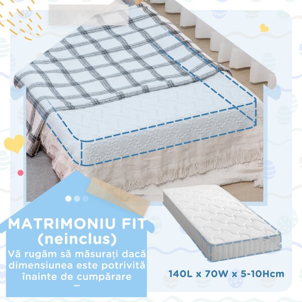 ZONEKIZ Pat pentru copii 3-6 ani cu stele si luna din MDF si PAL, 143x76x49 cm, culoare gri si lemn | Aosom Romania