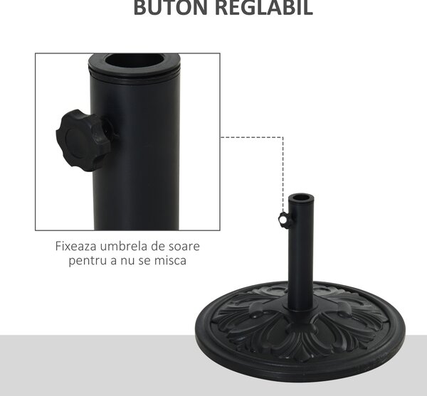 Outsunny Bază Stabilă Rotundă pentru Umbrele, Plastic Rezistent, 13kg, Compatibilă cu Stâlpi 35-38-48mm, Negru | Aosom Romania