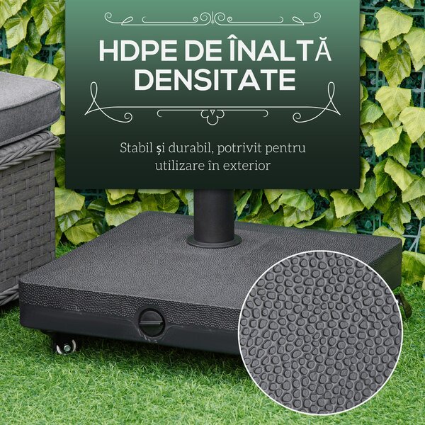Outsunny Bază Mobilă pentru Umbrele de Soare, HDPE Portabil, Compatibilă cu Stâlpi Ø38-48mm, 45x45x39cm, Negru | Aosom Romania