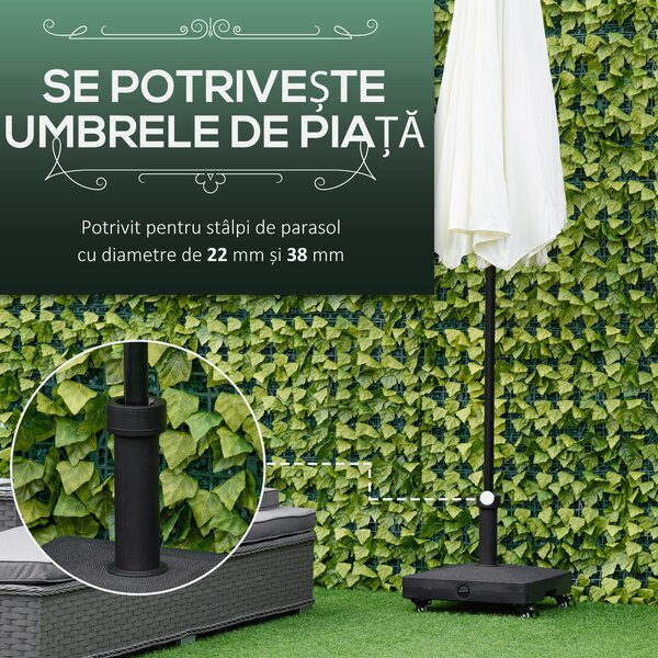 Outsunny Bază Mobilă pentru Umbrele de Soare, HDPE Portabil, Compatibilă cu Stâlpi Ø38-48mm, 45x45x39cm, Negru | Aosom Romania
