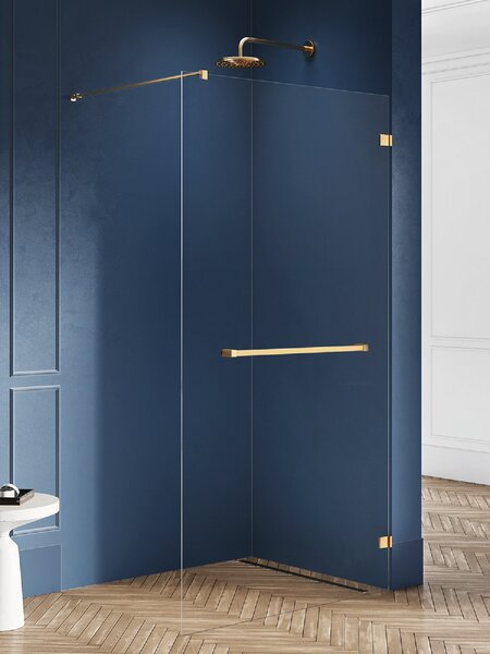 New Trendy Avexa Gold Brushed perete cabină de duș walk-in 90 cm auriu periat/sticla transparentă EXK-7036