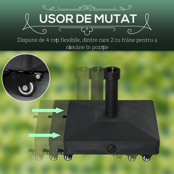Outsunny Bază Mobilă pentru Umbrele de Soare, HDPE Portabil, Compatibilă cu Stâlpi Ø38-48mm, 45x45x39cm, Negru | Aosom Romania