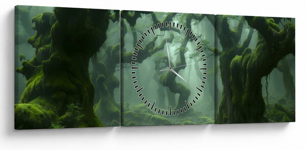 Tablou - O pădure acoperită de mușchi (cu ceas) (90x30 cm)