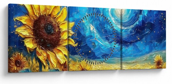Tablou - Pictura floarea-soarelui (cu ceas) (90x30 cm)