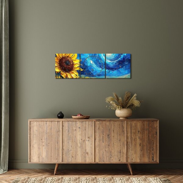 Tablou - Pictura floarea-soarelui (cu ceas) (90x30 cm)