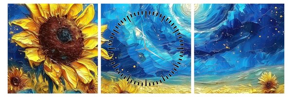 Tablou - Pictura floarea-soarelui (cu ceas) (90x30 cm)