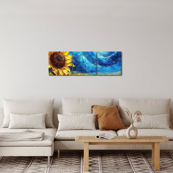 Tablou - Pictura floarea-soarelui (cu ceas) (90x30 cm)