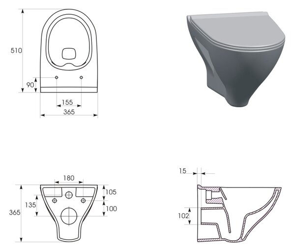 Cersanit Mille set cadru și vas wc, capac+ buton de spălare S701-780