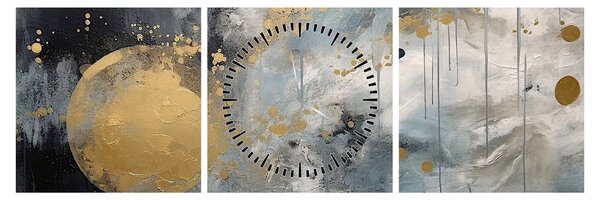 Tablou - Abstracție cu minge de aur (cu ceas) (90x30 cm)