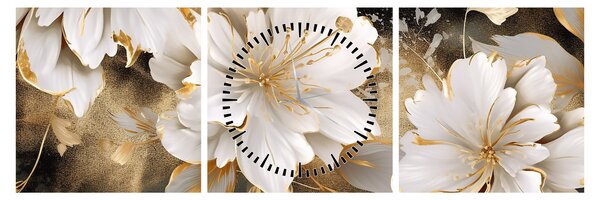 Tablou - Flori în aur (cu ceas) (90x30 cm)