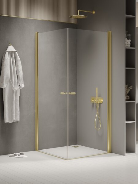 New Trendy New Soleo Light Gold cabină de duș 90x90 cm pătrat auriu luciu/sticlă transparentă K-1882