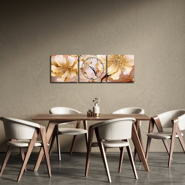 Tablou - Flori de aur (cu ceas) (90x30 cm)