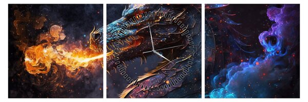 Tablou - Dragon scuipând flăcări (cu ceas) (90x30 cm)