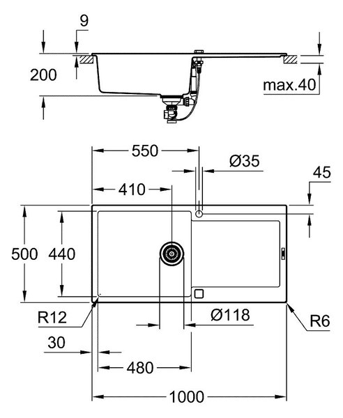 Grohe K500 chiuvetă din granit 100x50 cm negru 31645AP0