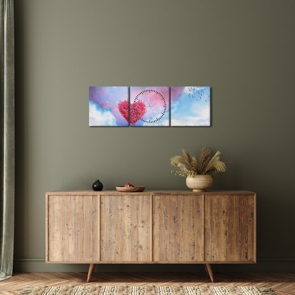 Tablou - Copac de inimă roz (cu ceas) (90x30 cm)