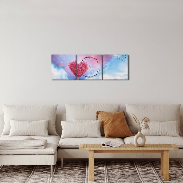 Tablou - Copac de inimă roz (cu ceas) (90x30 cm)