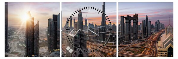 Tablou - Panorama din Dubai (cu ceas) (90x30 cm)