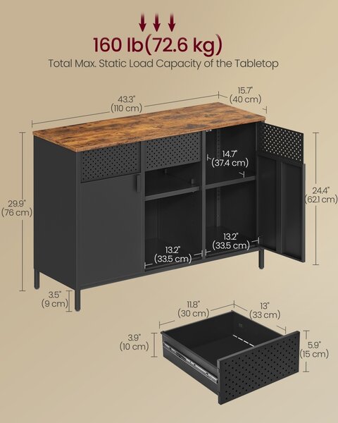 Dulap metalic fiset Songmics Maro 110x40x76 cm