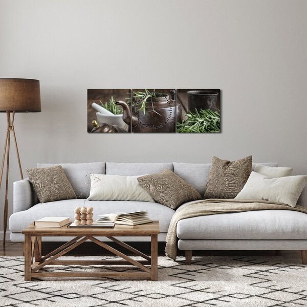 Tablou - Ceainic cu rozmarin (cu ceas) (90x30 cm)