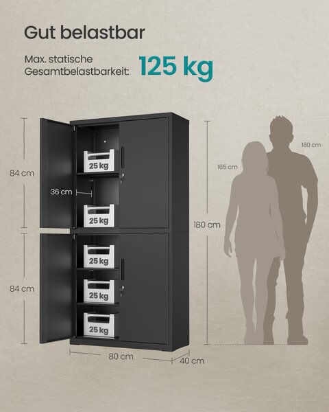 Dulap metalic, Berend, Songmics, Negru, 80x40x180 cm