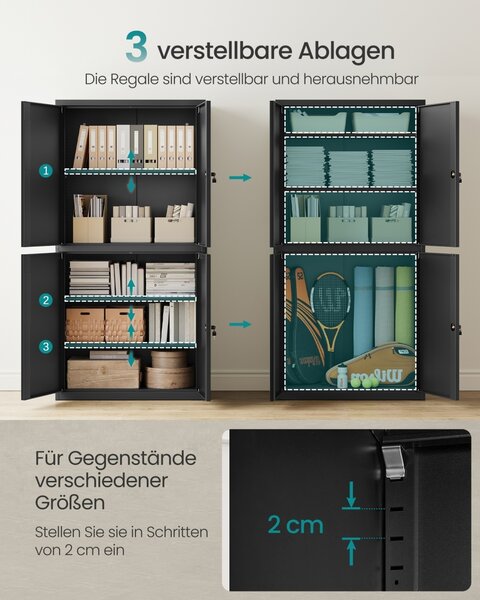 Dulap metalic, Berend, Songmics, Negru, 80x40x180 cm