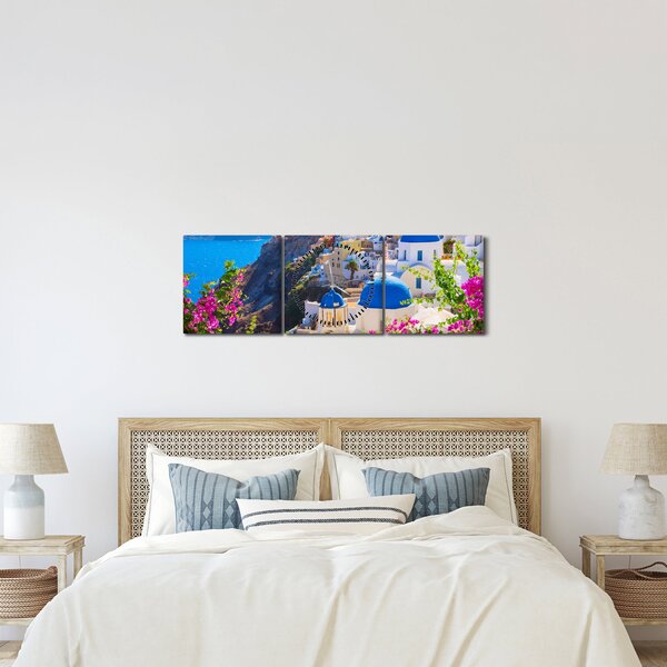 Tablou - Santorini, Grecia (cu ceas) (90x30 cm)