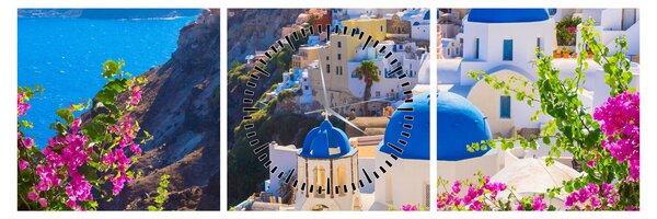 Tablou - Santorini, Grecia (cu ceas) (90x30 cm)