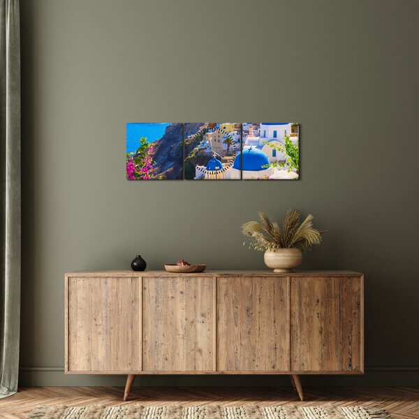 Tablou - Santorini, Grecia (cu ceas) (90x30 cm)