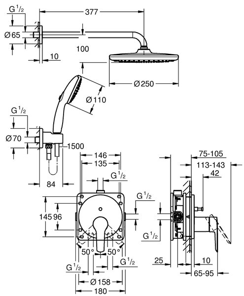 Grohe Start set de duș ascuns cu duș de ploaie crom 25292000
