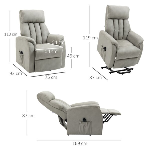 HOMCOM Fotoliu cu Ridicare Electrică și Rabatabil la 150° cu Telecomandă și Suport pentru Picioare, 75x93x110 cm, Gri | Aosom Romania
