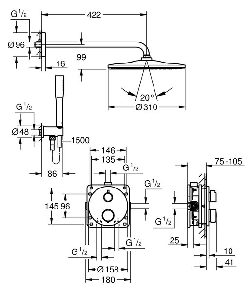 Grohe Vitalio Start set de duș ascuns cu termostat cu duș de ploaie crom 34880000